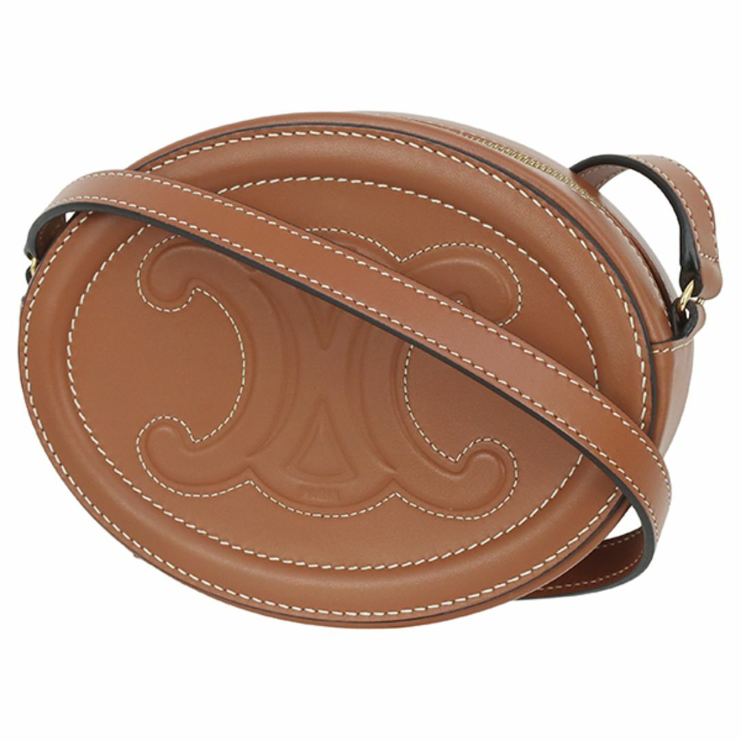 CELINE - セリーヌショルダーバッグ オーバルパース キュイル トリオンフ カーフレザー タン CELINE セリーヌ レディース ポシェット ミニショルダー 新品同様 8795