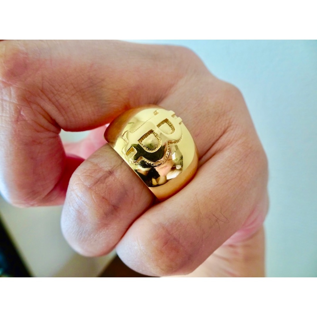 仁尾彫金『k１８ゴールド、ビットコイン甲丸リング』ハンドメイド391