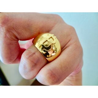仁尾彫金『k１８ゴールド、ビットコイン甲丸リング』ハンドメイド391 (リング(指輪))
