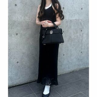 ジュノア(JUNOAH)の【ブラック】フラワージャガードプリーツキャミワンピース(ロングワンピース/マキシワンピース)
