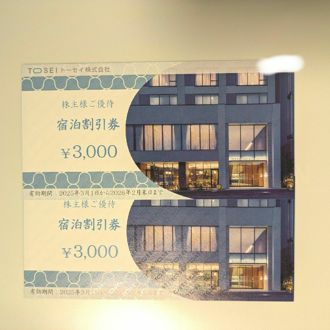 トーセイ株主優待 6000円分 チケットの優待券/割引券(宿泊券)の商品写真