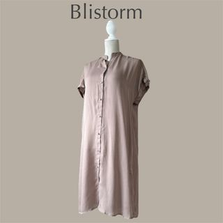 【Blistorm】L　ベージュ　半袖ワンピース　シアーワンピ　プリーツデザイン(ひざ丈ワンピース)