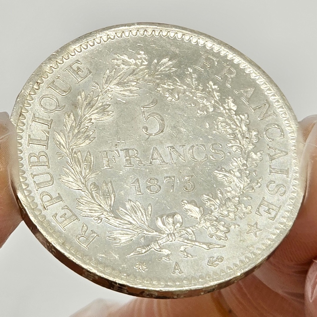 フランス 1873年 5フラン銀貨 ヘラクレス 女神 月桂樹オリーブ
