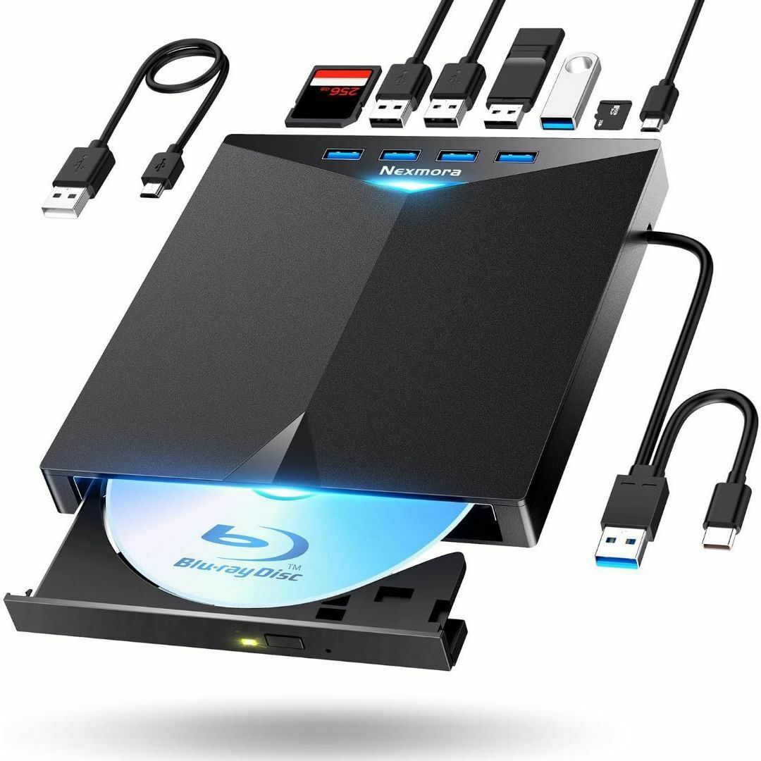 Blu-ray 外付けドライブ 読取/書込可 Blu-rayプレイヤー 薄型軽量