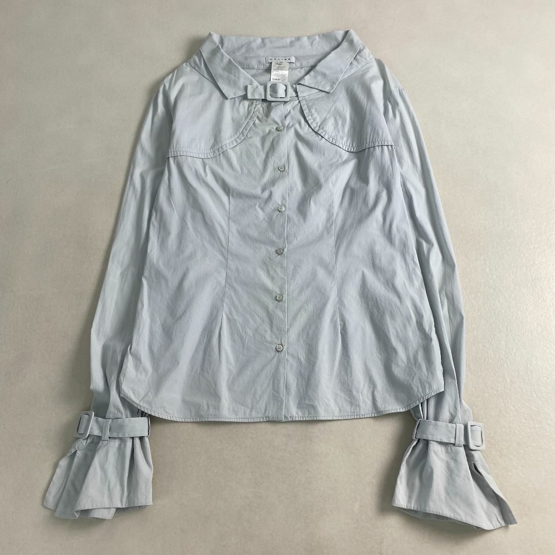 CELINE - セリーヌ　ブラウス　CELINE 長袖シャツ　ベルト　シェルボタン　ロゴ　刻印