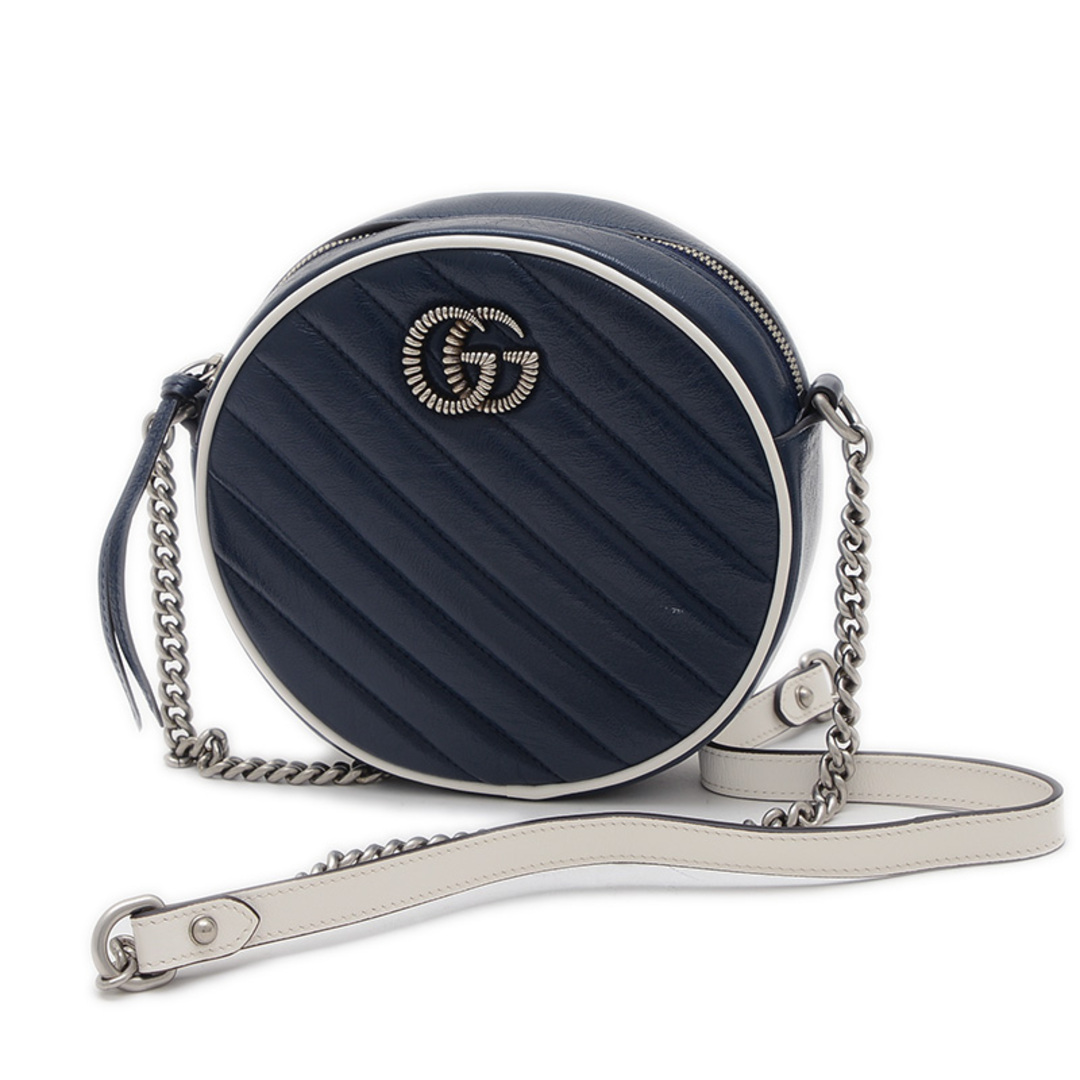 GUCCI - グッチ GGマーモント チェーンショルダーバッグ レザー ネイビー 550154