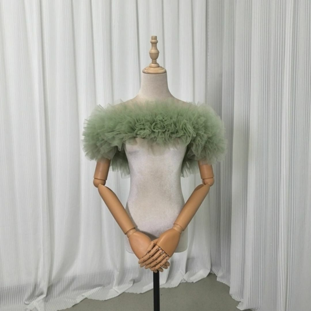 送料無料！取り外しオフショルダー グリーン ラッフルフリル 編み上げ 結婚式