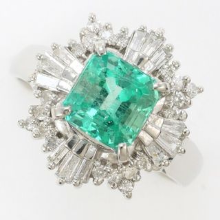 PT900 プラチナ リング 指輪 11号 エメラルド 1.66 ダイヤ 0.35 カード鑑別書 総重量約6.1g ジュエリー 中古 送料無料 新品同様 【中古】【あす楽】 ギフトラッピング無料(リング(指輪))
