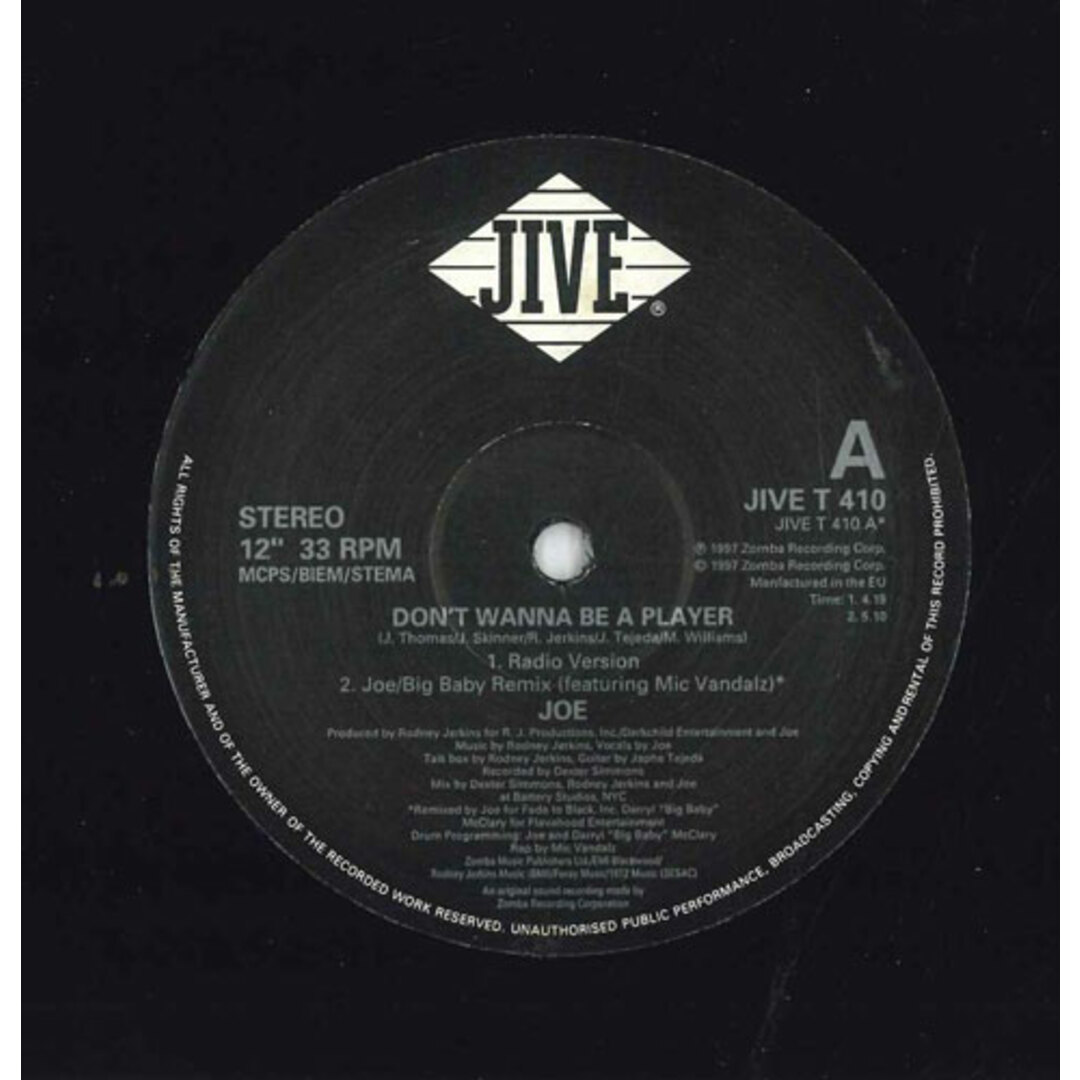 英12” Joe Dont Wanna Be A Player JIVET410 Jive /00250 エンタメ/ホビーのエンタメ その他(その他)の商品写真