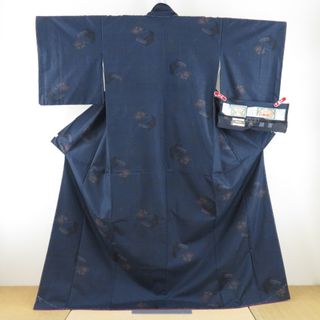 本場大島紬 証紙付 純泥染 宮脇織物 カタス式九マルキ 袷着物 広衿 紺色 文箱 正絹 カジュアル着物 仕立て上がり 身丈169cm(着物)