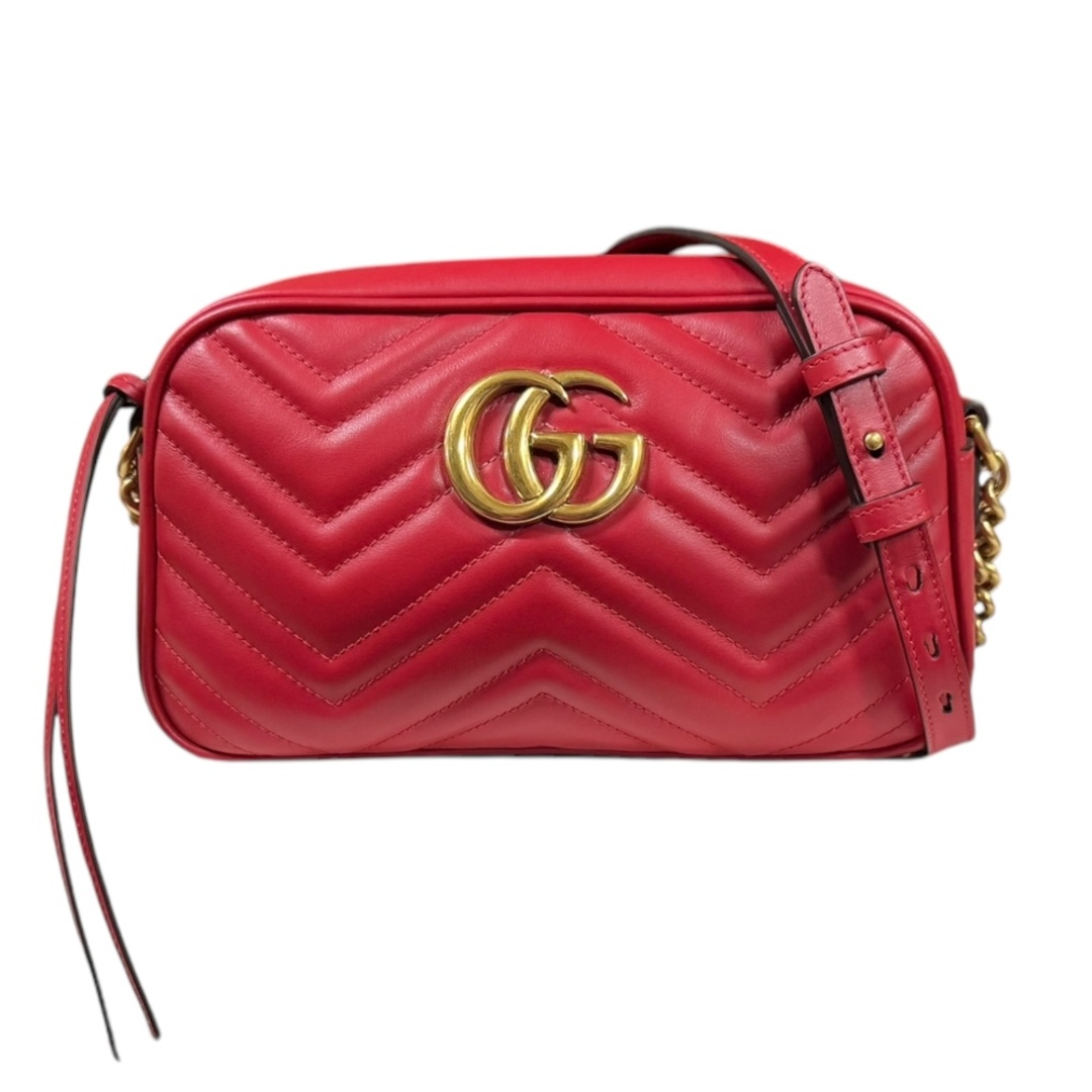 GUCCI - グッチ GGマーモント ショルダーバッグ レザー 447632 レッド レディース GUCCI  中古