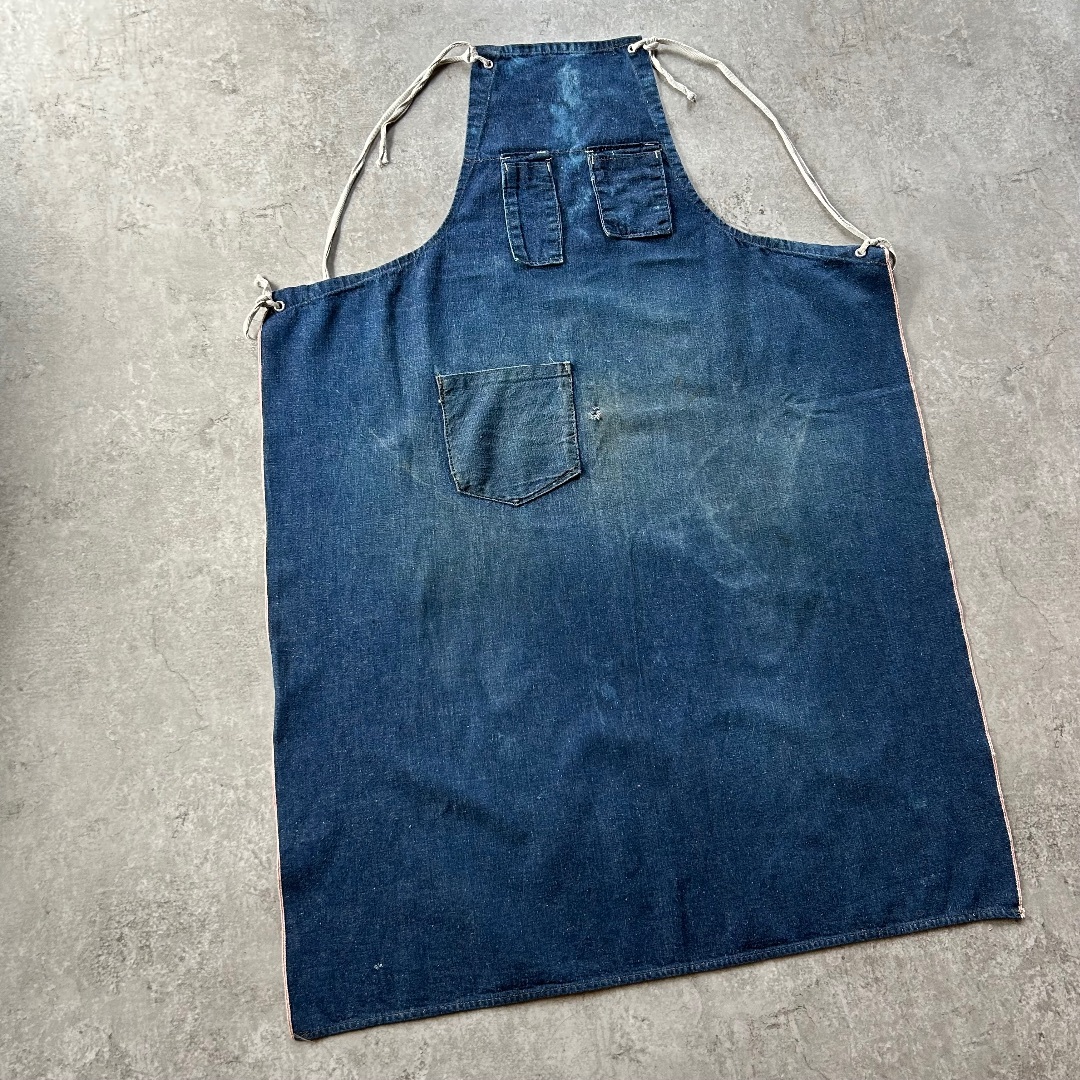 デニムエプロン☆ロング耳付き刺繍有り☆1940'〜ビンテージUSA