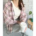 【ピンク】【F】【Dewlily】オーバーサイズチェック柄シャツ