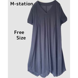 ヴィンテージ(VINTAGE)のM-station テンセル　ランダムヘムVネックフレアワンピース　Free(ひざ丈ワンピース)
