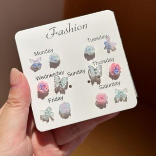 7ペアピアス パステルレディースアクセ リボン＆バタフライ＆ローズs6963(ピアス)