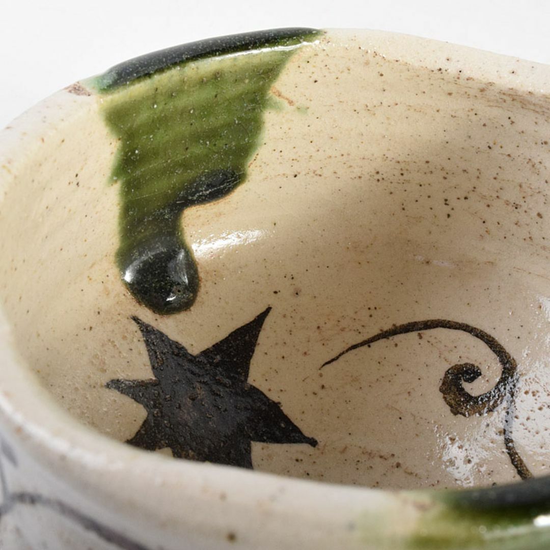 茶道具 加藤唐九郎（一ム斎）作 絵織部 茶碗 時代箱 C R8826の