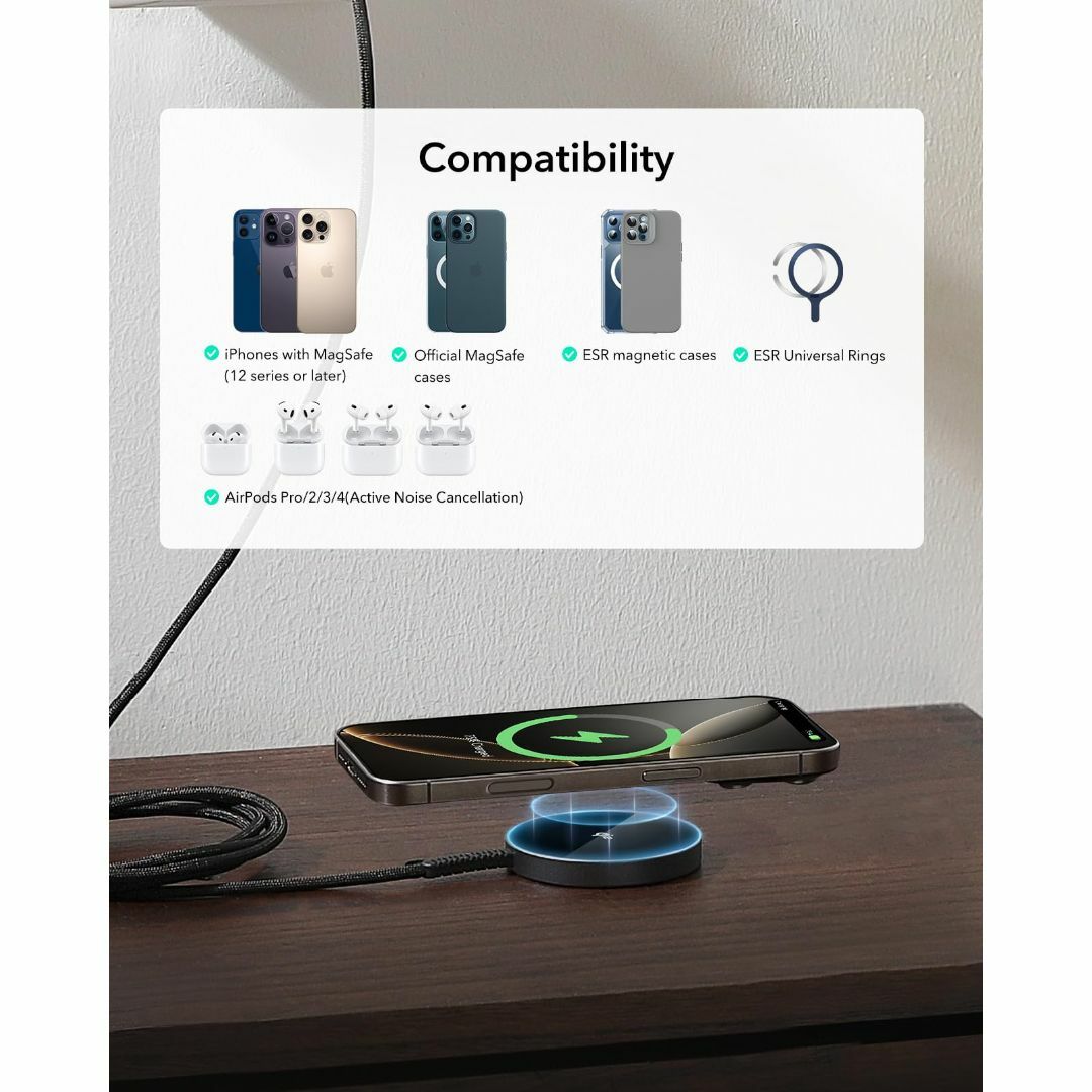 【特価品】ESR Qi2 ワイヤレス充電器 iPhone用充電パッド iPhon スマホ/家電/カメラのスマホアクセサリー(その他)の商品写真