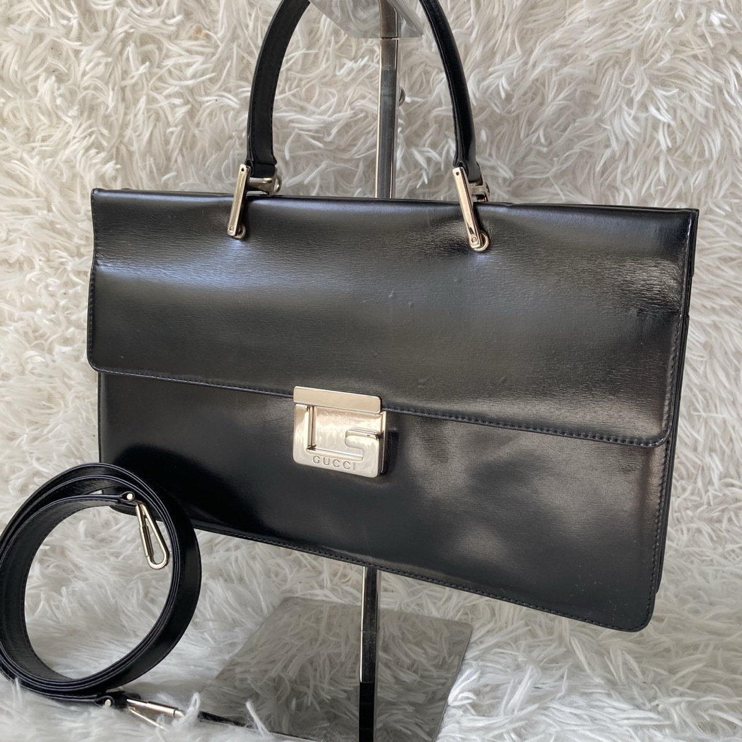 GUCCI - 美品✨GUCCI グッチ 2way 希少 ハンドバッグ ロゴ レザー ブラック