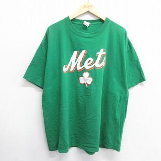 XL★古着 半袖 ビンテージ Tシャツ メンズ 00年代 00s MLB ニューヨークメッツ 大きいサイズ クルーネック 緑 グリーン メジャーリーグ ベースボール 野球 25may14 中古(Tシャツ/カットソー(半袖/袖なし))