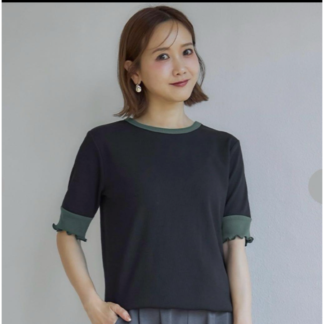 しまむら(シマムラ)の新品 タグ付き 田中里奈 しまむら テレコ配色Tシャツ レディースのトップス(Tシャツ(半袖/袖なし))の商品写真