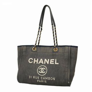 シャネル(CHANEL)の【5eb2248】シャネル トートバッグ ドーヴィル チェーン デニム ネイビー ゴールド金具【中古】レディース(トートバッグ)