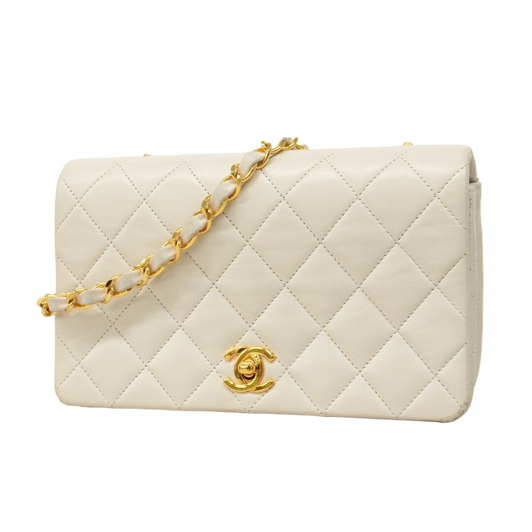 CHANEL - 【5eb2253】シャネル ショルダーバッグ マトラッセ チェーンショルダー ラムスキン ホワイト ゴールド金具【中古】レディース