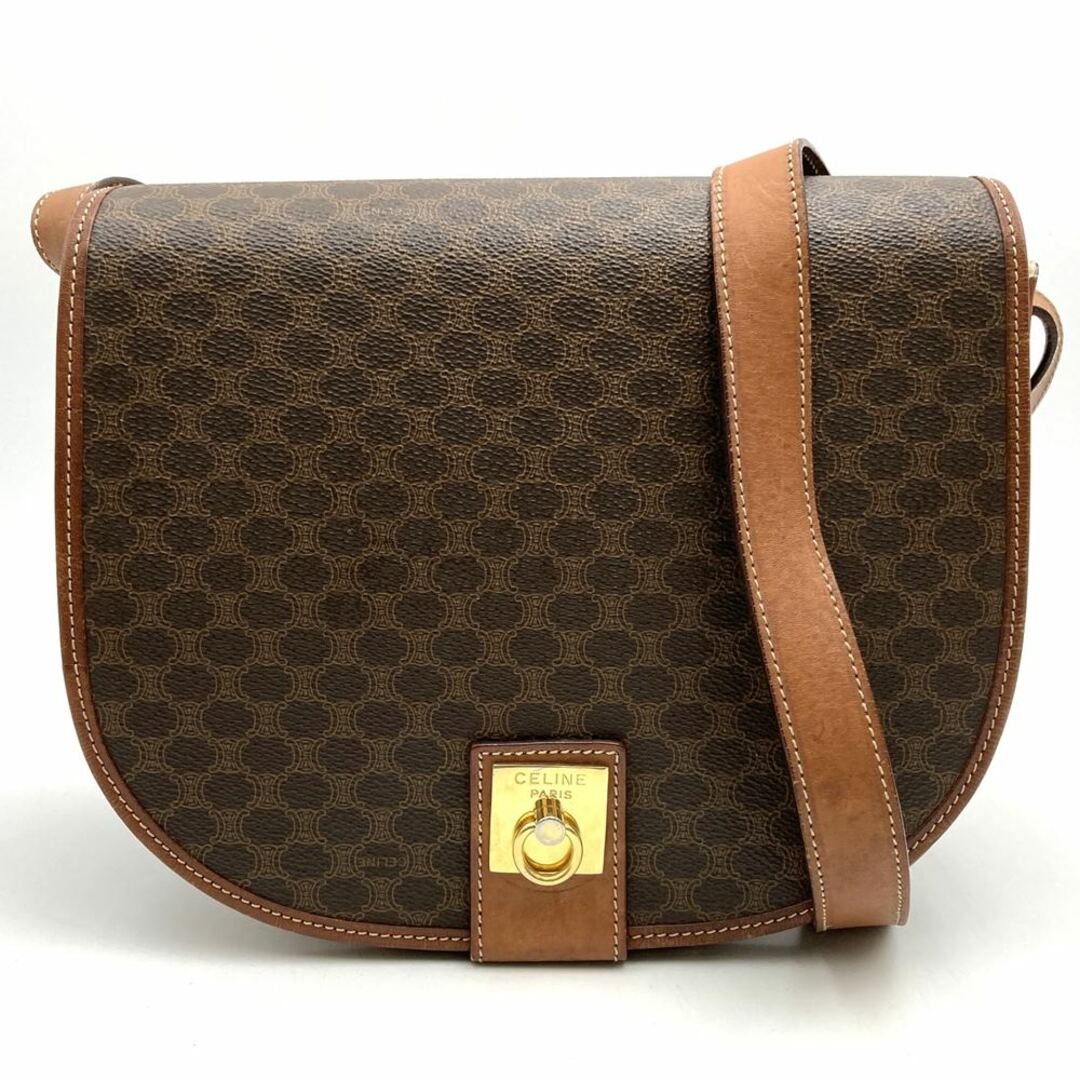 CELINE - CELINE セリーヌ  M12 ショルダーバッグ ヴィンテージ マカダム柄 PVC レザー ブラウン 茶色 レディース カジュアル ファッション 斜め掛け【中古】