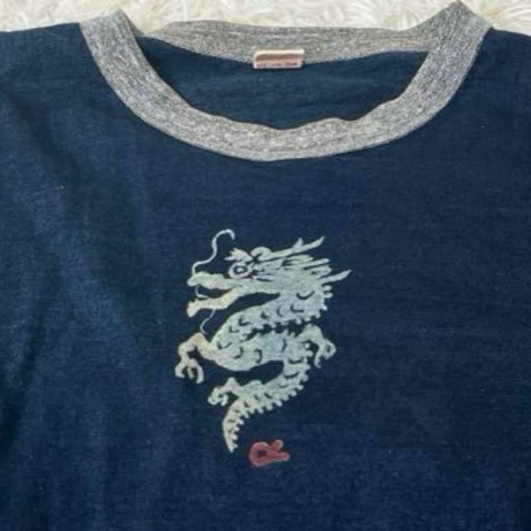 45r ドラゴン インディゴ染め 龍 長袖 Tシャツ カットソー