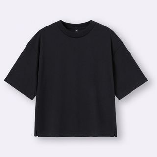 ジーユー(GU)のGU ドライワイドT(5分袖) ブラック M(Tシャツ(半袖/袖なし))