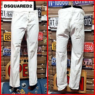 ディースクエアード(DSQUARED2)のDsquared2　メタルロゴプレート　ストレッチ　ホワイトデニム　ジーンズ(デニム/ジーンズ)