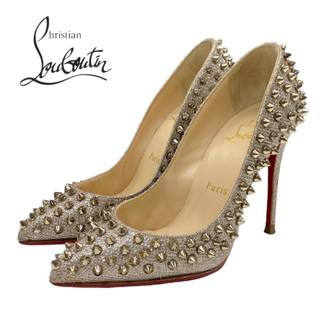 Christian Louboutin - クリスチャンルブタン Christian Louboutin パンプス 靴 シューズ レザー ベージュ ゴールド スパイク スタッズ グリッター