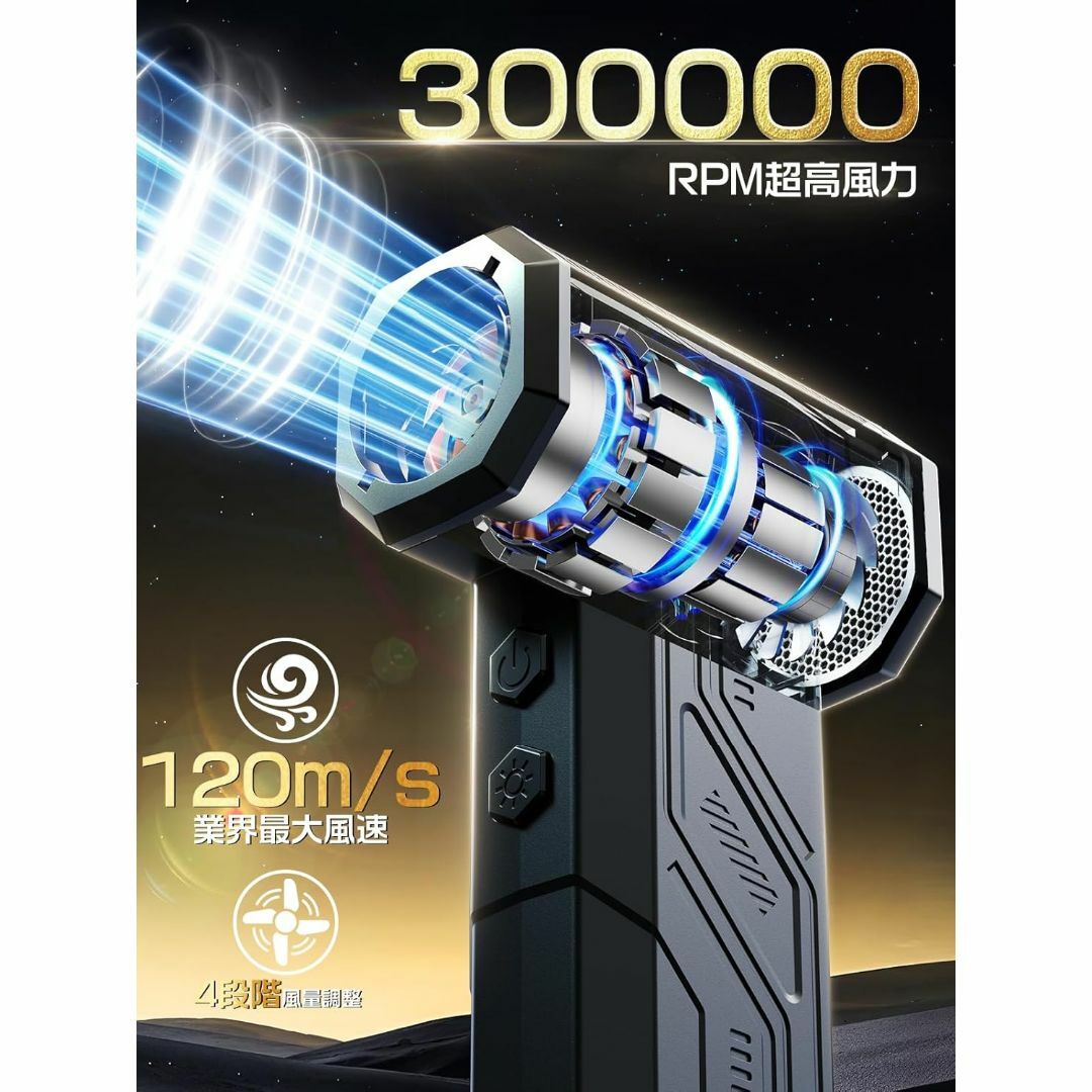 エアダスター 電動エアダスター 最強ブロワー ブロワー 洗車 300000RPM スマホ/家電/カメラの生活家電(掃除機)の商品写真