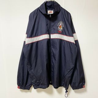 古着 used　NATIONAL GUARD　長袖ハイネックナイロンジャケット　ワンポイント刺繍　アメリカ　ネイビー　Lサイズ(ナイロンジャケット)