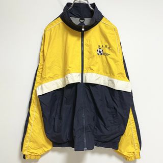 古着 used　Holloway　長袖ハイネックナイロンジャケット　ワンポイント刺繍　サッカー　黄色　ネイビー　Mサイズ(ナイロンジャケット)
