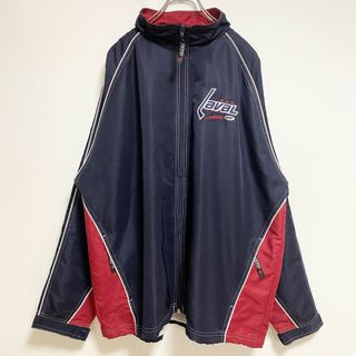 古着 used　Canada Sportswear　長袖ハイネックナイロンジャケット　ワンポイント刺繍　ネイビー　赤　XLサイズ(ナイロンジャケット)