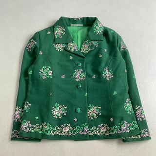 ヴィンテージ(VINTAGE)のヴィンテージ　テーラードジャケット　かわいい　緑　グリーン　刺しゅう　ピンク　(テーラードジャケット)