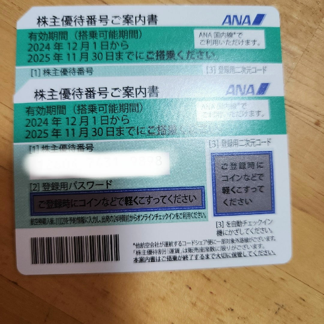 ANA(全日本空輸)(エーエヌエー(ゼンニッポンクウユ))のANA 株主優待 2枚 チケットの乗車券/交通券(航空券)の商品写真