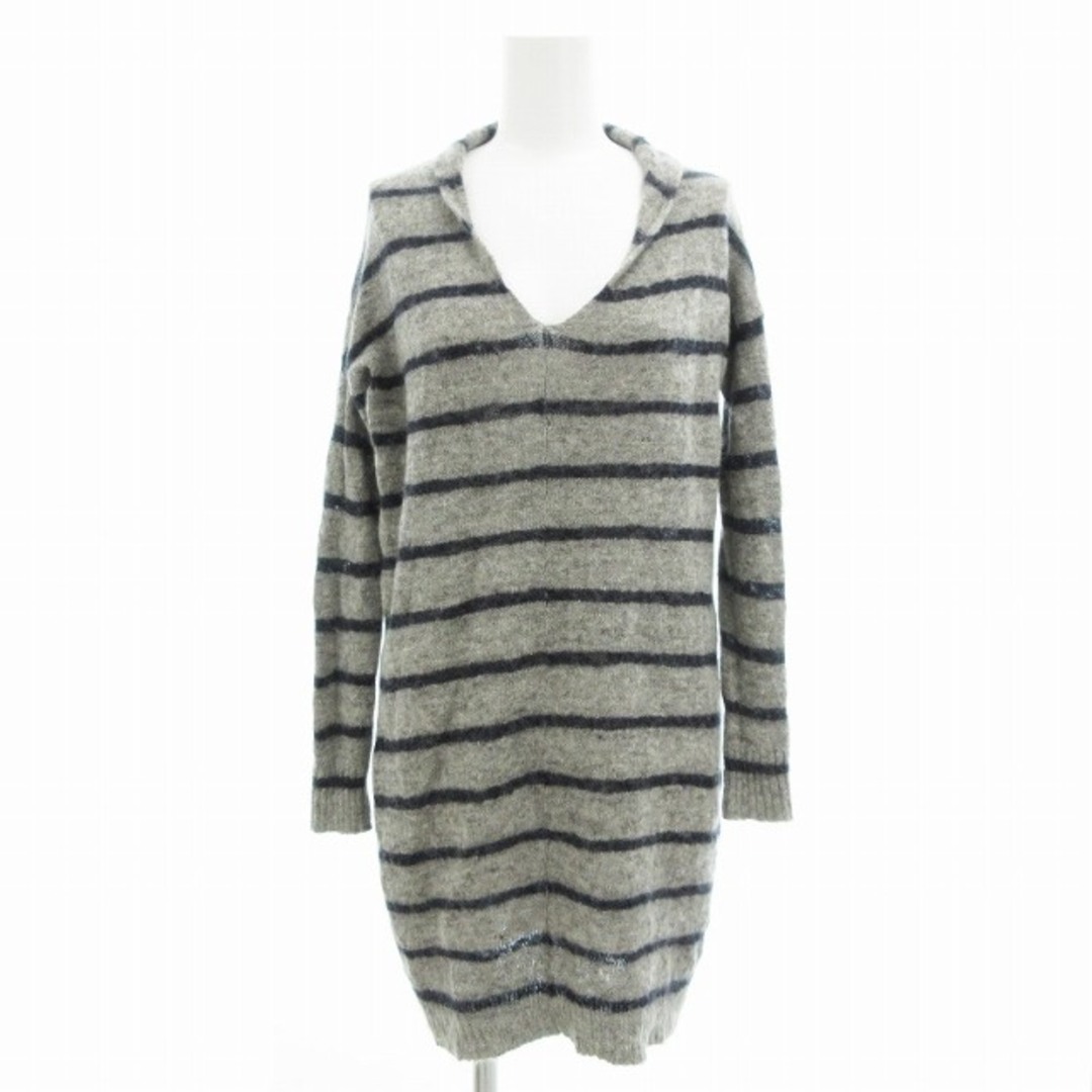 pas de calais - パドカレ ニットワンピース ひざ丈 ボーダー モヘア混 38 グレー 紺