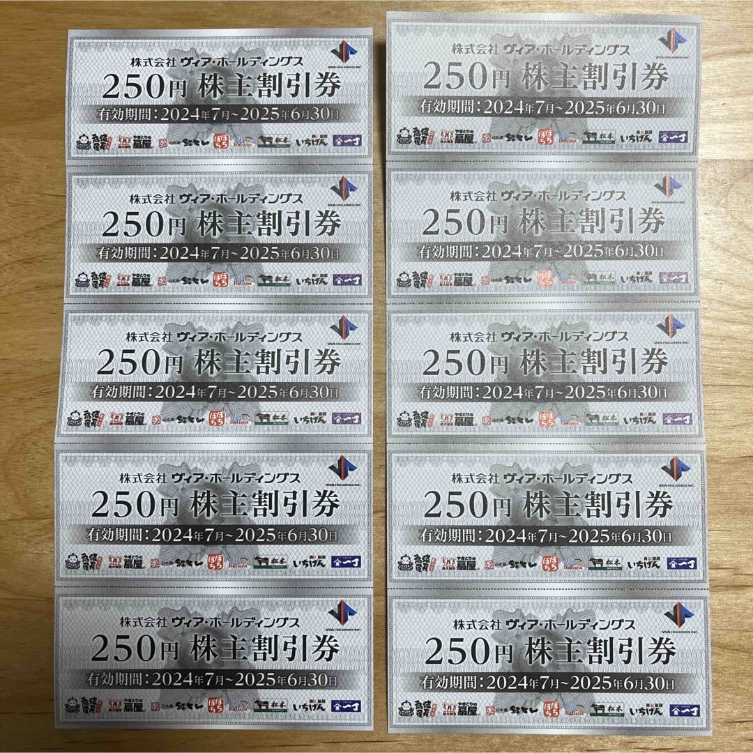 ヴィア・ホールディングス 株主優待 250円×10枚 チケットの優待券/割引券(レストラン/食事券)の商品写真