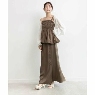 ランダ(RANDA)の【BROWN】ペプラムバルーンビスチェ&サテンナロースカートセット(ロングワンピース/マキシワンピース)