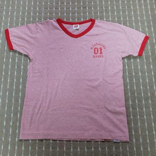 ヘインズ(Hanes)のHanes ヘインズ リンガー Tシャツ M ピンク(Tシャツ(半袖/袖なし))