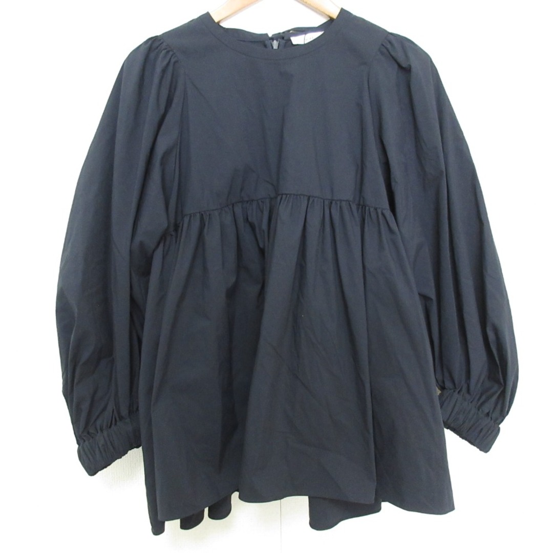 新品同様 yori ヨリ ロングスリーブ ペプラムブラウス サイズ38 ネイビー レディース 古着 中古 USED