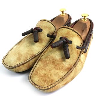 【ドンドン見直し】美品△Berluti ベルルッティ スウェードレザー スクエアトゥ タッセル ドライビングシューズ ベージュ 7.5 イタリア製 メンズ(その他)