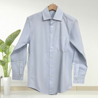 メンズ 男性 レギュラーフィット 青 白 ストライプ 細ライン シャツ XL(シャツ)