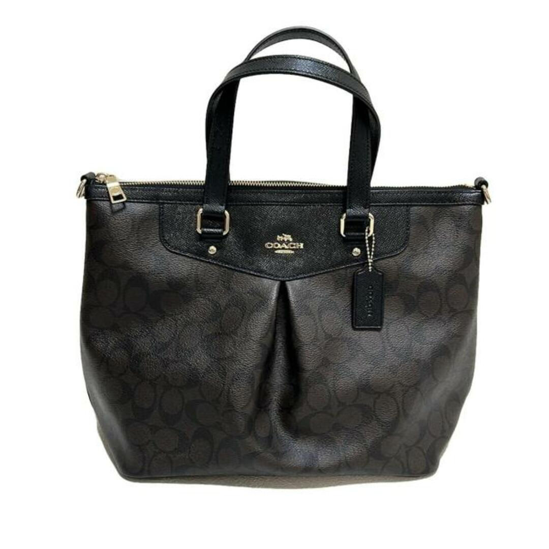 COACH - COACH(コーチ) ハンドバッグ美品  シグネチャー柄 F34614 ダークブラウン×黒 レザー