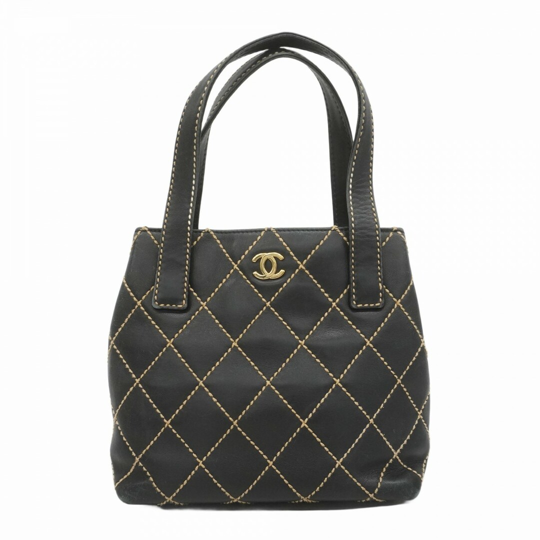 CHANEL - 【5ec2787】シャネル トートバッグ ワイルドステッチ ラムスキン ブラック ゴールド金具【中古】レディース