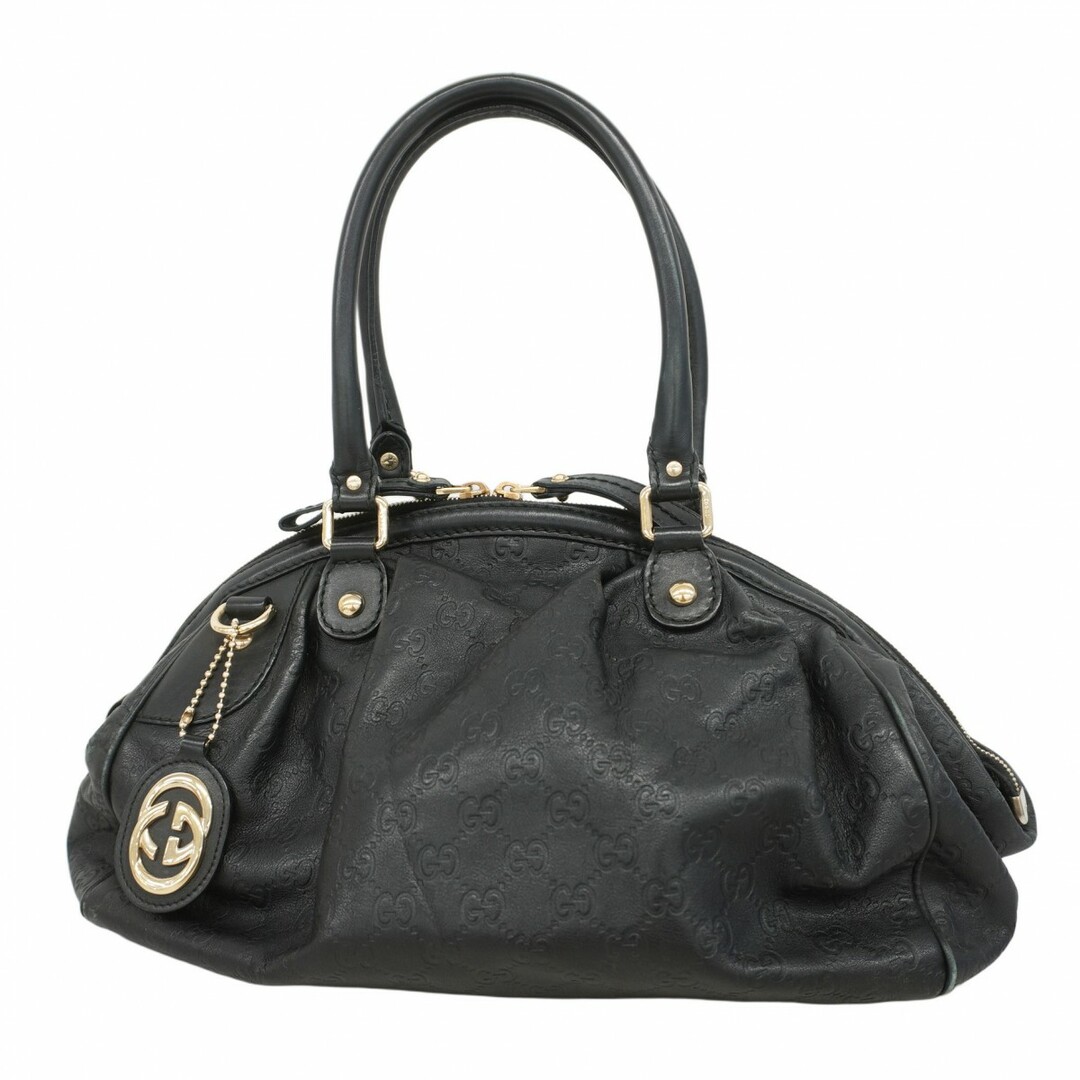 GUCCI - 【5ec2999】グッチ ハンドバッグ グッチシマ 223974 レザー ブラック シャンパンゴールド金具【中古】レディース