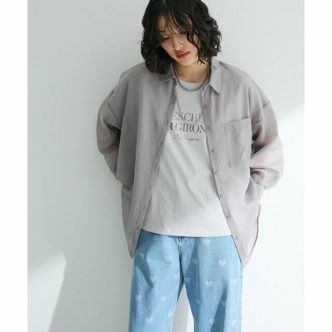 green parks(グリーンパークス)の【チャコールグレー】・ELENCARE DUE ラメシアー長袖シャツ レディースのトップス(シャツ/ブラウス(長袖/七分))の商品写真