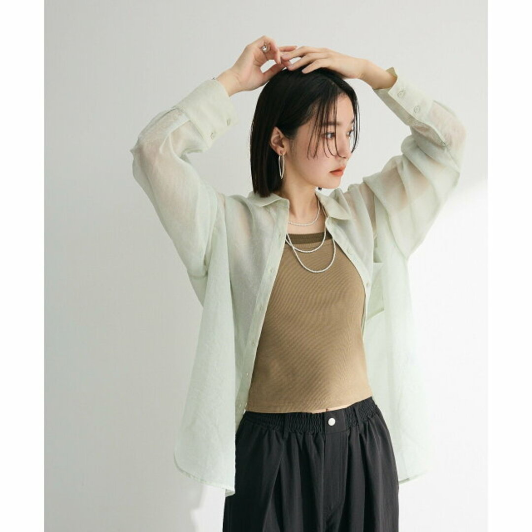 green parks(グリーンパークス)の【ミント】【F】・ELENCARE DUE ラメシアー長袖シャツ レディースのトップス(シャツ/ブラウス(長袖/七分))の商品写真