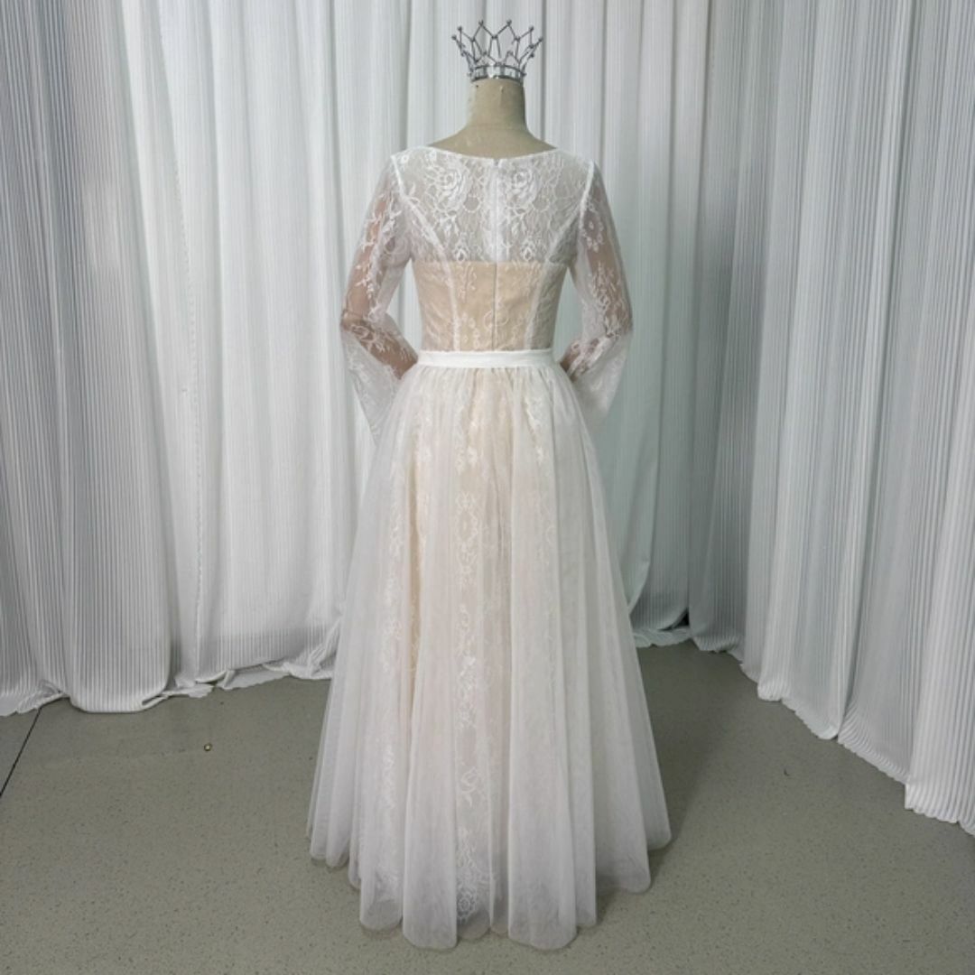 送料無料！ウェディングドレス 結婚式 二次会ドレス 花嫁 スレンダードレス長袖 レディースのフォーマル/ドレス(ウェディングドレス)の商品写真